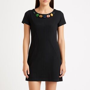 Graham & Spencer Black Shift Dress w/ Resin Necklace Detail Size M